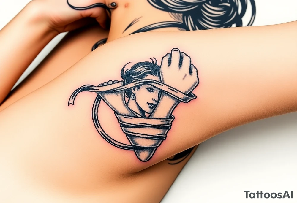 Naked woman tied up with hands behind her back and her mouth gagged tattoo idea