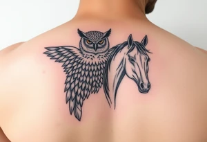 deftone owl and fine line horse tattoo idea
