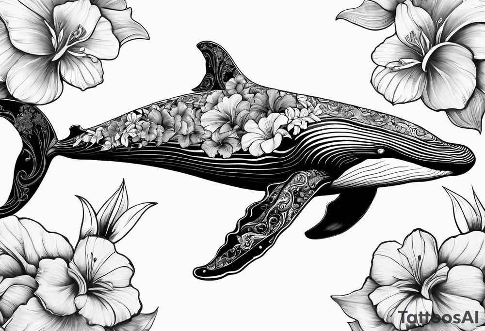 humpback whale Hawaiian flowers tattoo idea