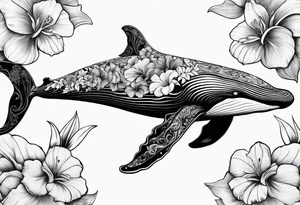 humpback whale Hawaiian flowers tattoo idea