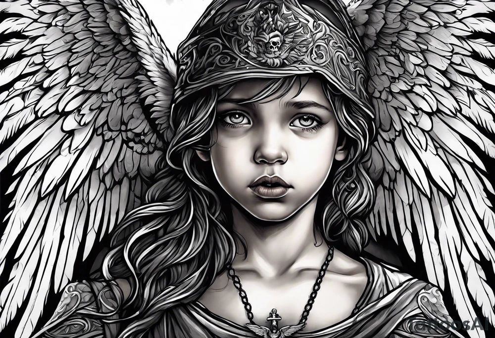 Kid looking up at the angel of death tattoo idea