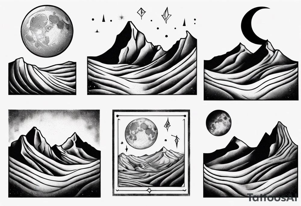 mountains and dunes and moon in the lonely desert tattoo idea