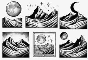 mountains and dunes and moon in the lonely desert tattoo idea