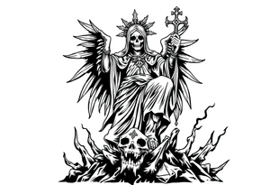 Magnificent Santa muerte rising out of the ashes of hell to claim a soul tattoo idea