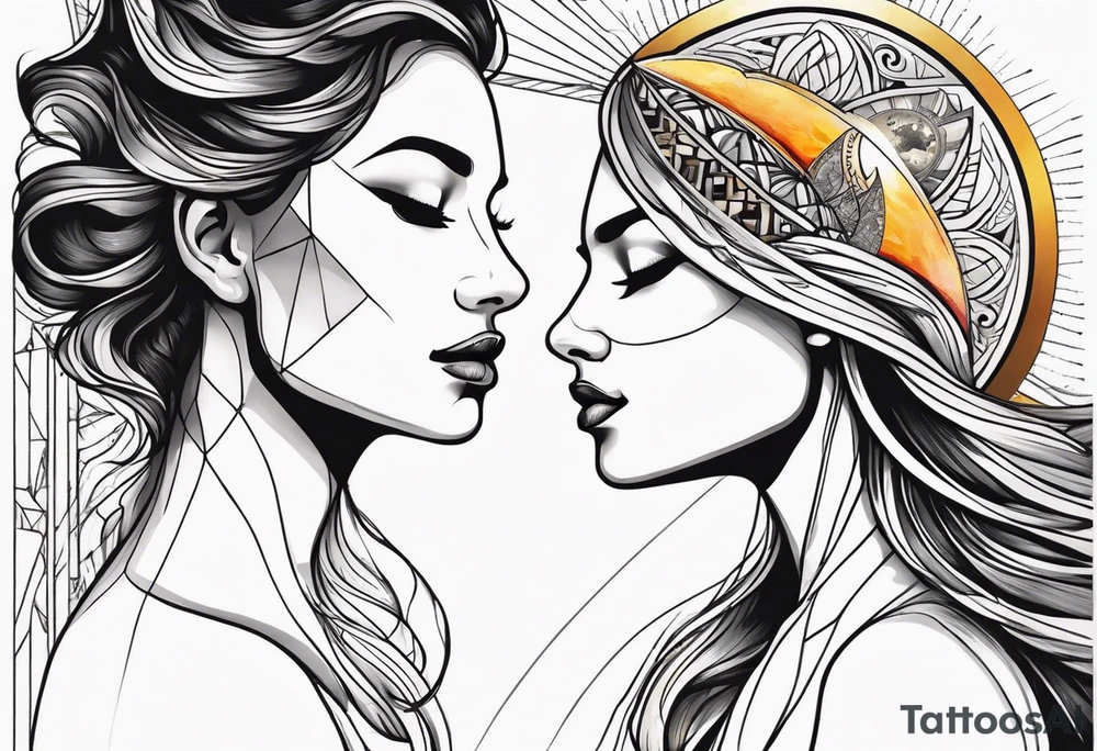 single face 
half of the face is a woman representing the sun, and the second half is a man representing the moon. tattoo idea
