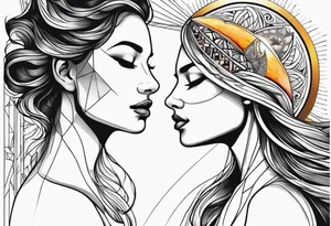 single face 
half of the face is a woman representing the sun, and the second half is a man representing the moon. tattoo idea