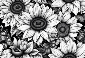 Arm sleeve with sunflowers and butterflies tattoo idea