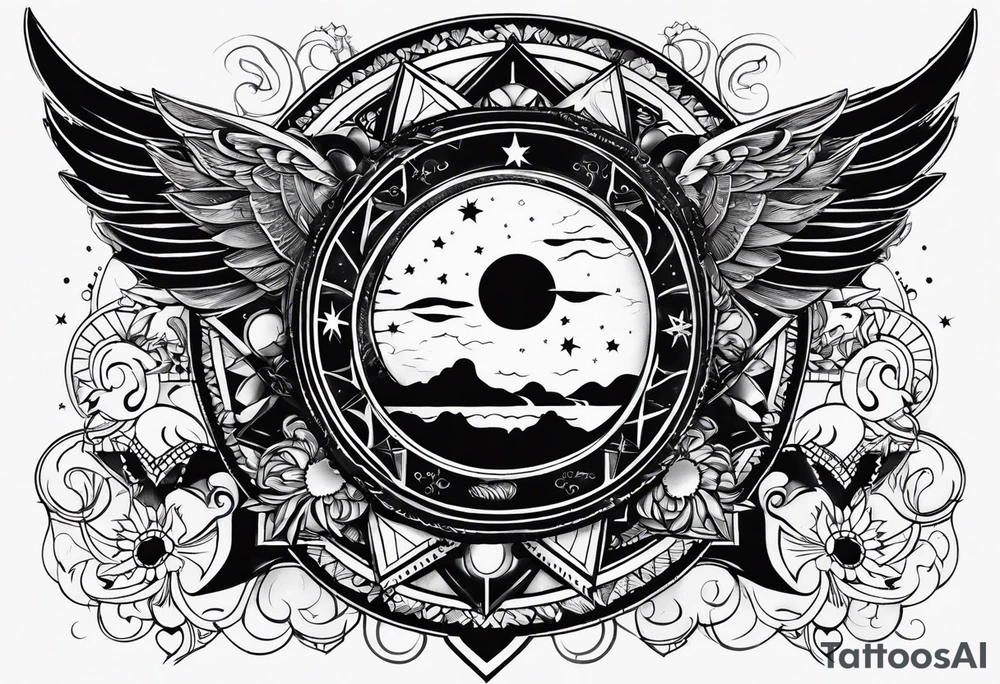 Exoteric tattoo with sun and moon tattoo idea