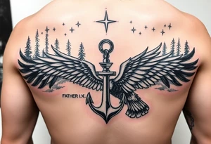 Father time and the Keeper of the stars with a Forest backround, a hidden anchor, and 
Canadian Air force eagle tattoo idea