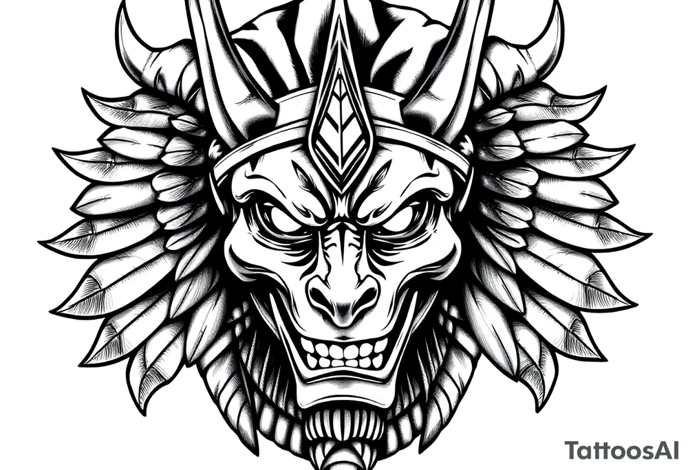 powerful majestic muscle anubis Egyptian god face mix with joker
without eyes with mantle on head tattoo idea
