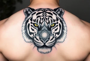 tiger with flower in the pupil of the eye bright colors tattoo idea