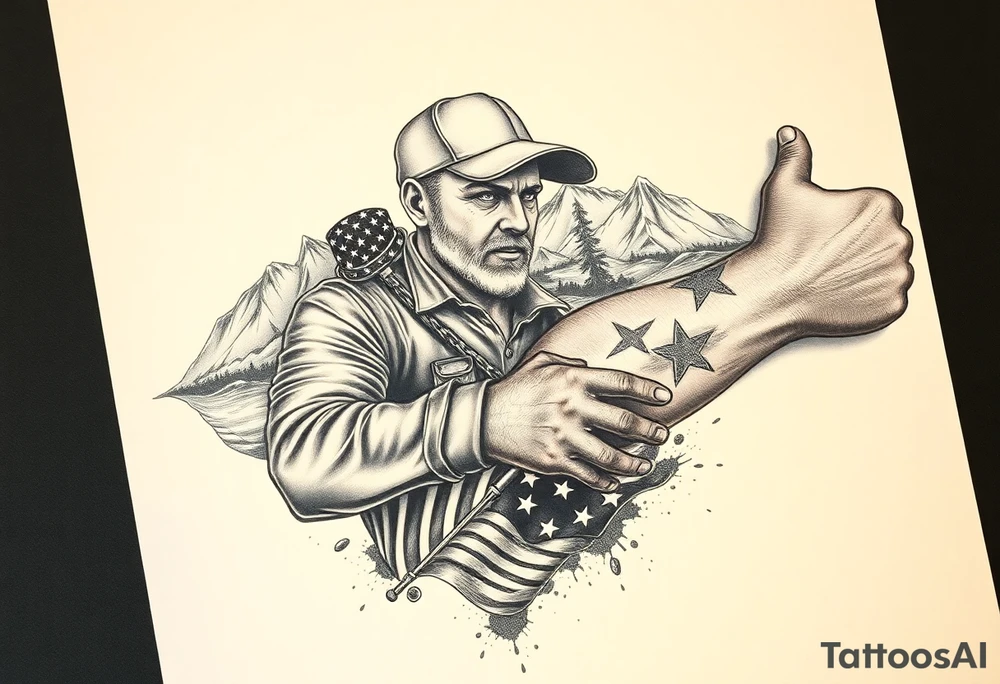 Masculin, country, mountains, wildlife, nature, racing , father of 4,
blue collar,  American flag,welder tattoo idea