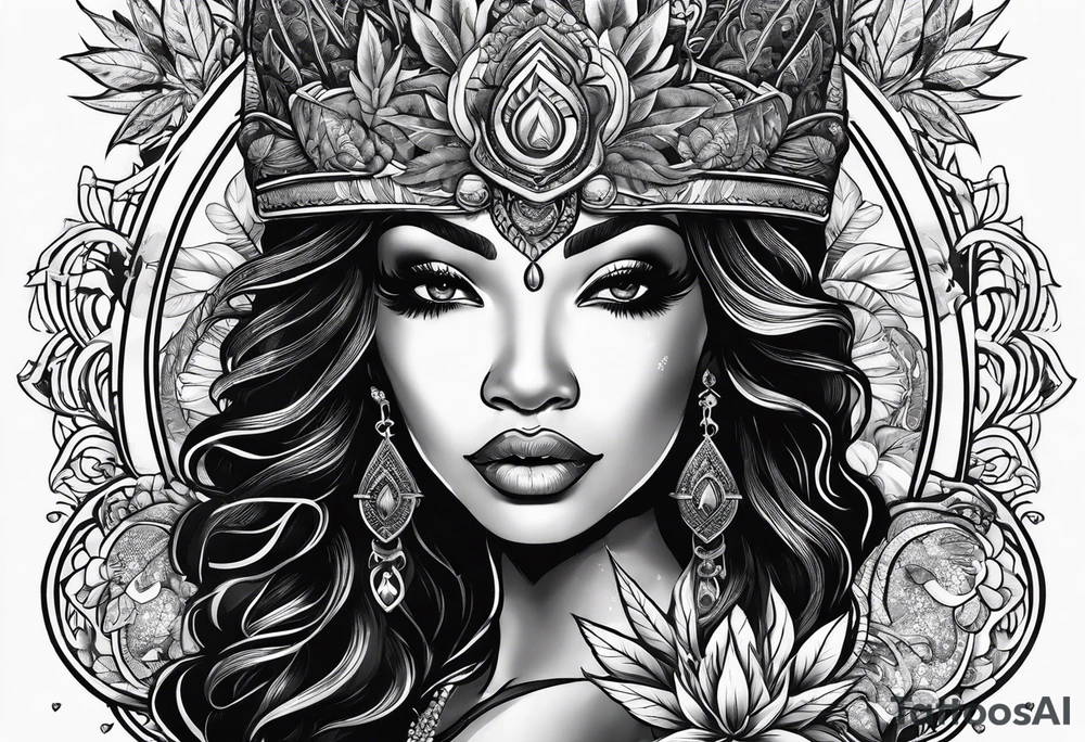 Black Goddess of marijuana tattoo idea