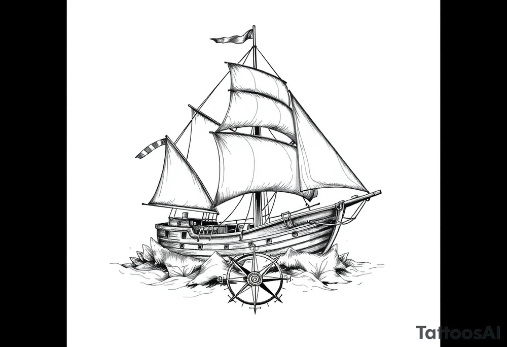 sailing ship, sea, compass. tattoo idea