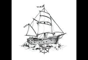 sailing ship, sea, compass. tattoo idea