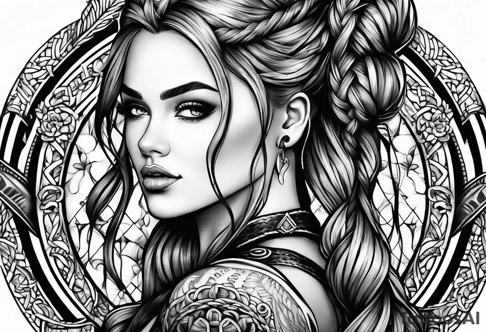 Bikergirl with dutch braids auf den unterarm tattoo idea