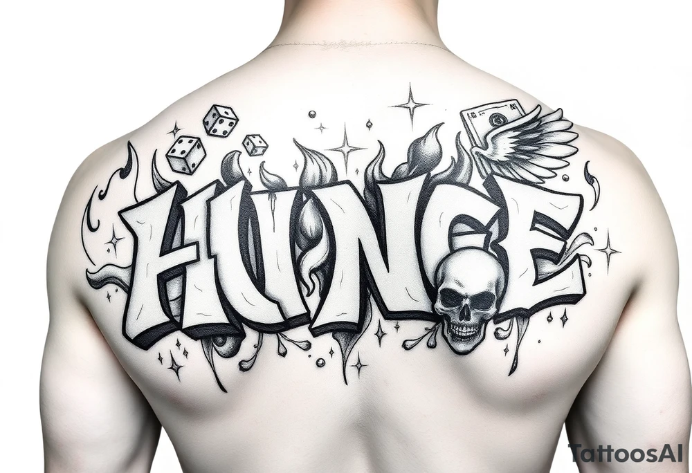 graffiti 3d stone effect make the letters look carved in stone flame and smoke effect add dice, money, cards, skulls, or angel wings arm piece tattoo idea