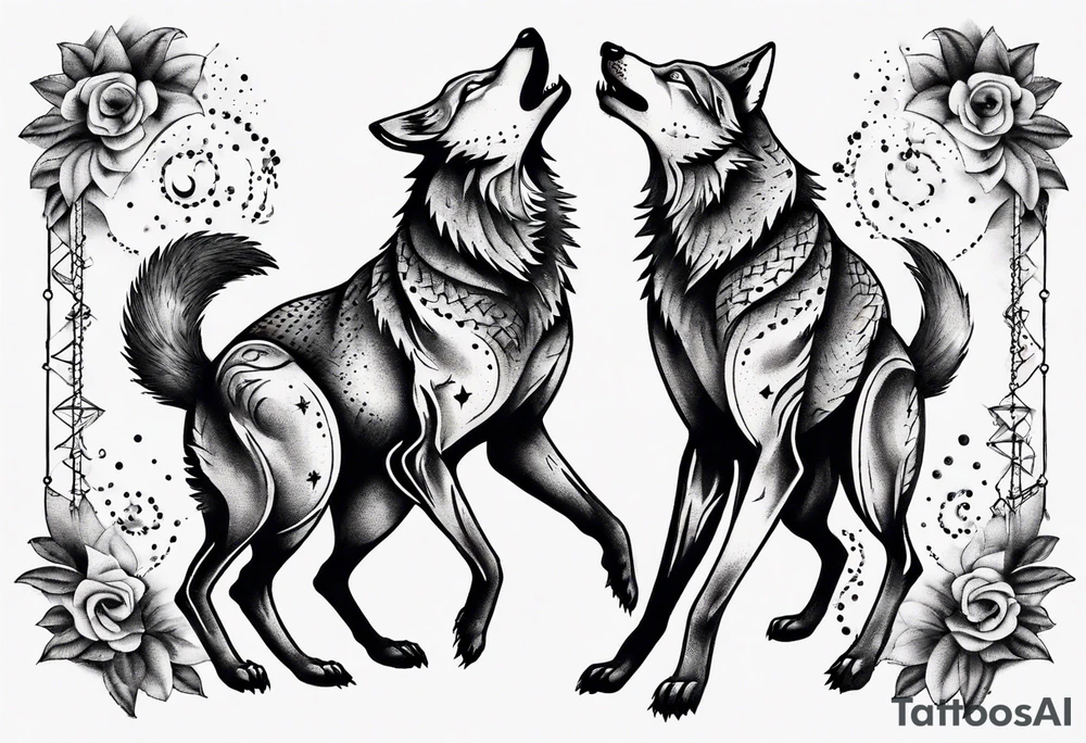two wolves dancing on their hind legs tattoo idea