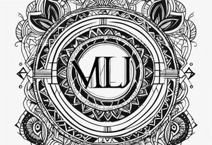 Create a small moluccan style tattoo on the forearm with the initials MLJ, date of birth 22/09/22 tattoo idea
