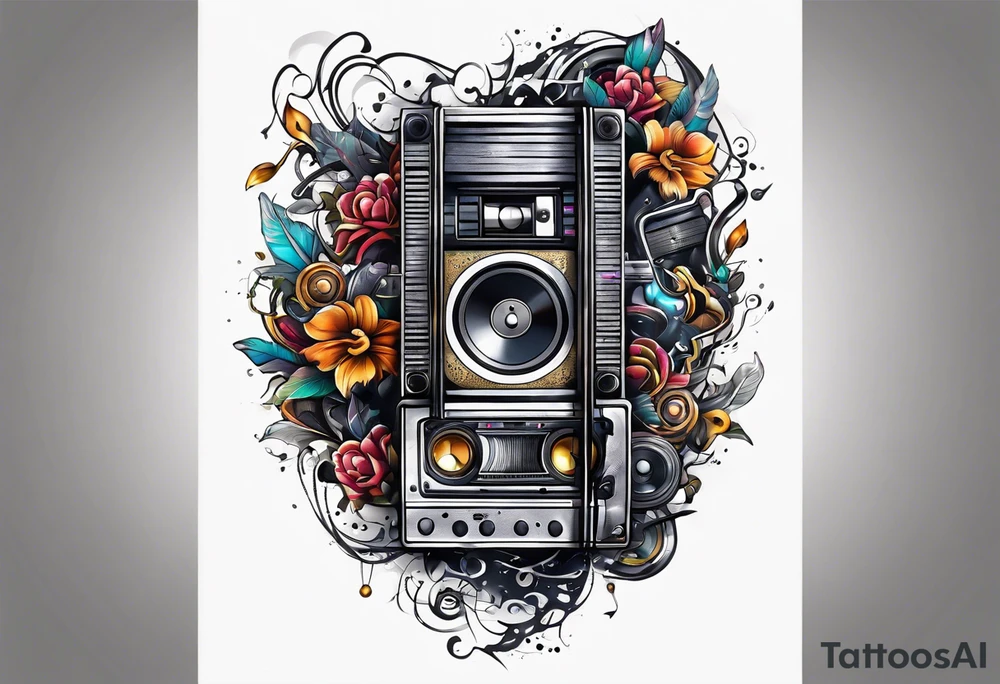 sleeve

music notes, a cassette tape record tattoo idea