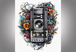 sleeve

music notes, a cassette tape record tattoo idea