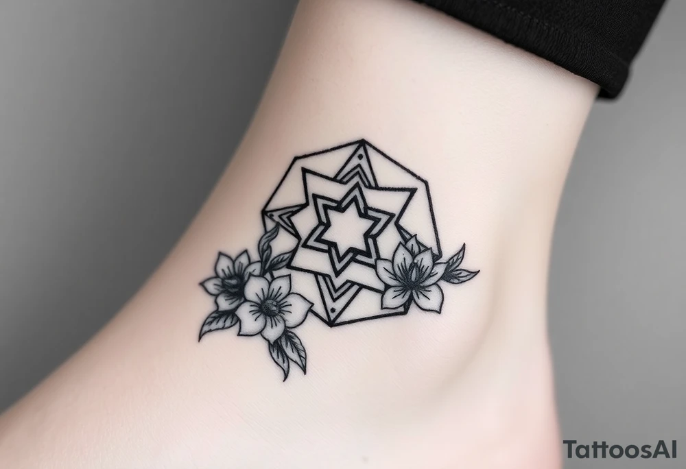 Hexagon Leo symbol larkspurs and water lilies tattoo idea