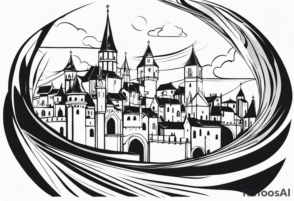 medieval city swirl
 vector tattoo idea