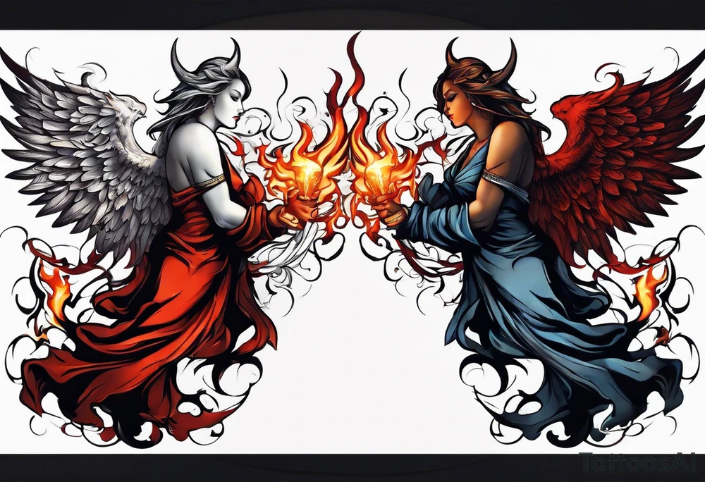Angel and devil fighting back tattoo design tattoo idea