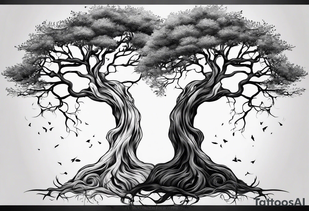 Two seperate trees twisting together tattoo idea