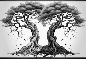 Two seperate trees twisting together tattoo idea