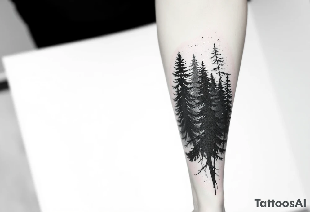 Coniferouse forest silhouette around the forearm a tattoo tattoo idea