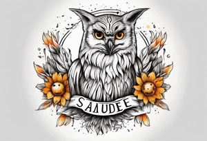 halb 
Fuchs halb Eule unter der Sonne mit dem Schriftzug Sapere Aude tattoo idea