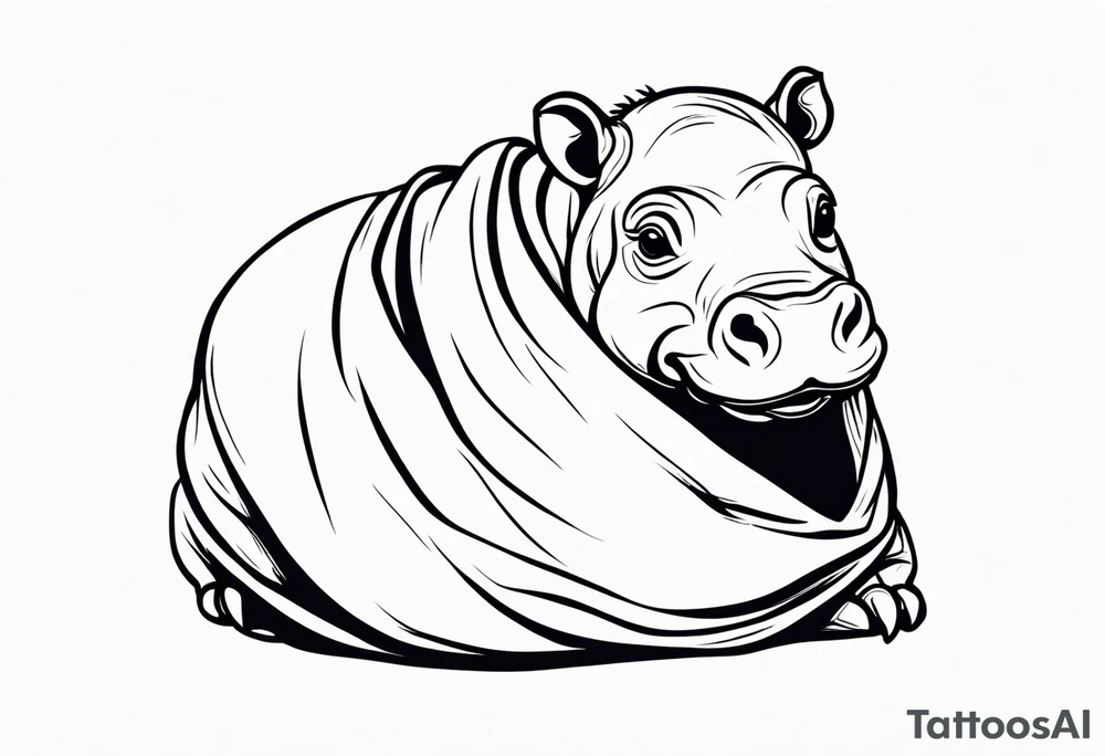 Baby hippopotamus sitting wrapped in a swaddle tattoo idea