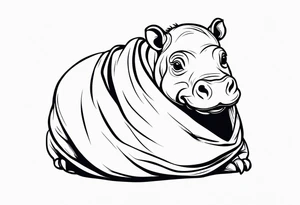 Baby hippopotamus sitting wrapped in a swaddle tattoo idea