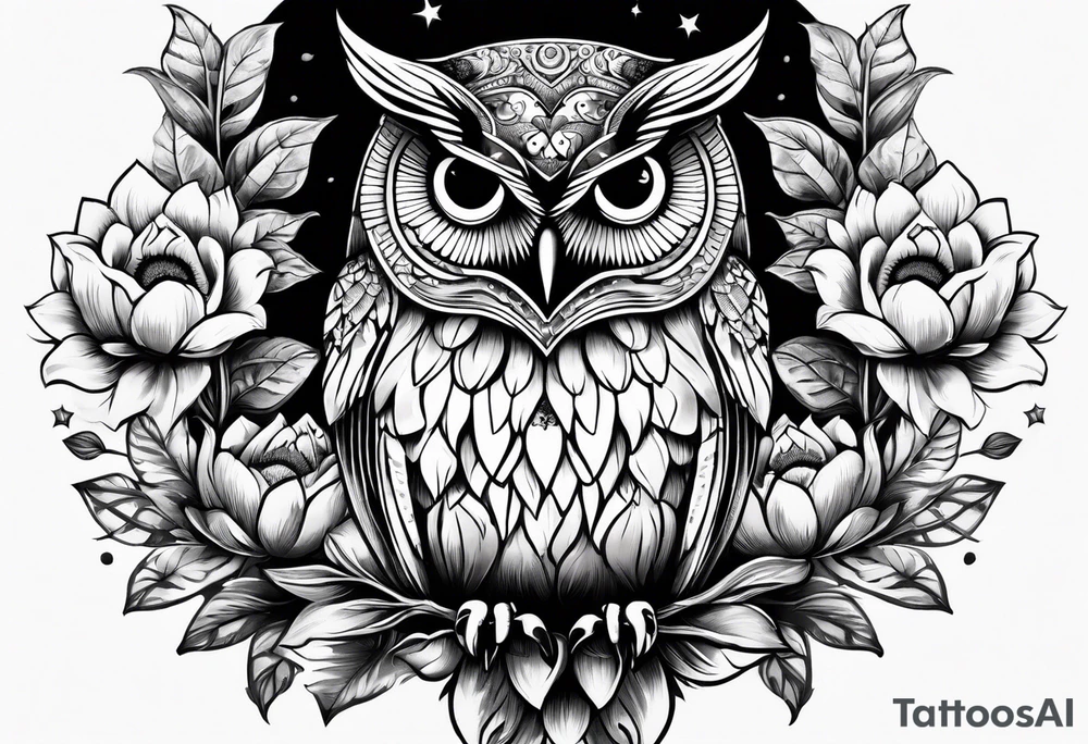 Owl, butterfly and sunflower are sleeve tattoo idea
