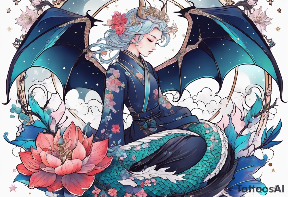 Constellation, wing , snow , cross , dragon female japan kawaii , flower tattoo idea