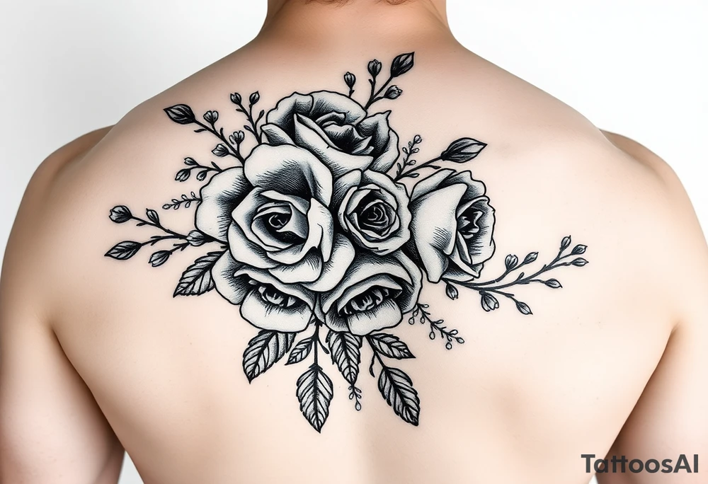 vintage bouquet of wild roses and meadow flowers with morning dew tattoo idea