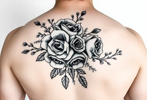 vintage bouquet of wild roses and meadow flowers with morning dew tattoo idea