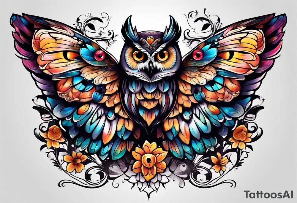 Owl and butterfly tattoo idea