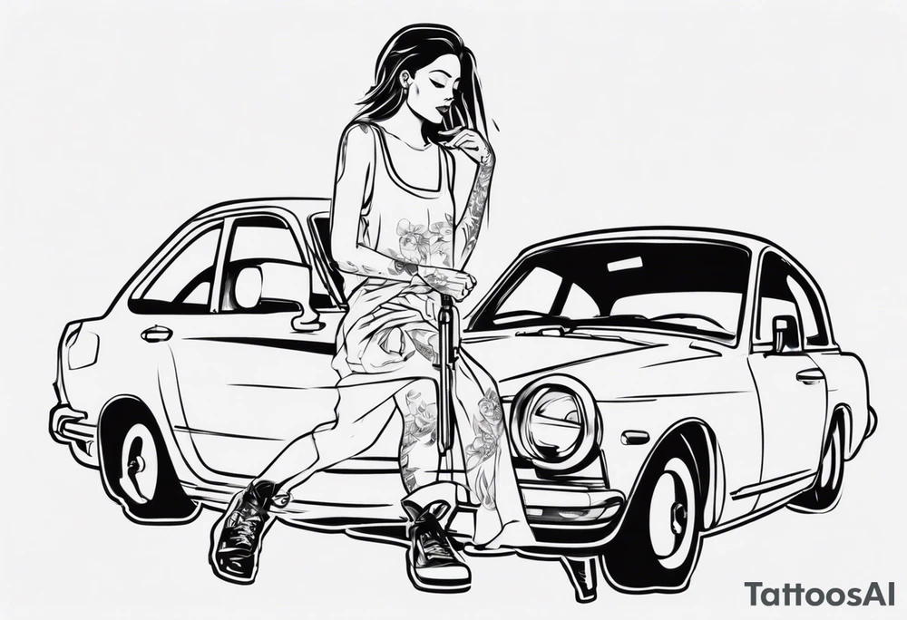 Girl fixing a car tattoo idea
