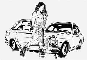 Girl fixing a car tattoo idea