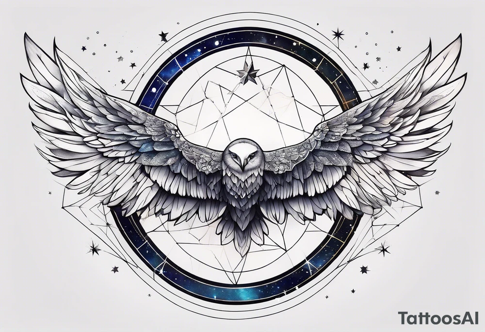 Constellation, wing , snow , géométric tattoo idea