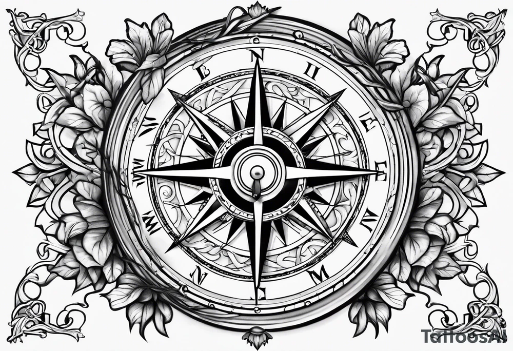 Compass with vines tattoo idea