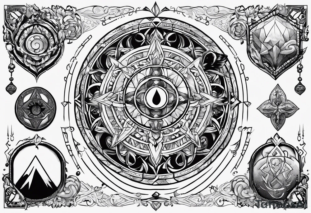 the simbols of the "elements of the other side" from the rpg "paranormal order" tattoo idea