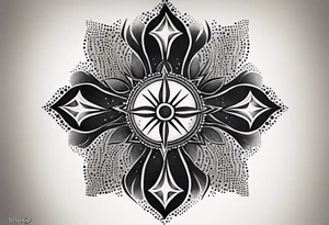 small, sun cross ,  elegant, 
 vishap tattoo idea