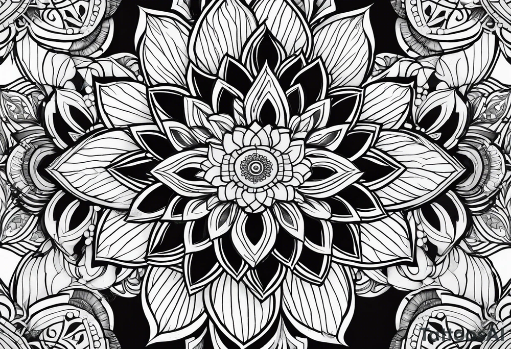 full sleeve tattoos for men. Sacred geometry. Mandala. Tropical flowers. Black outlines. tattoo idea