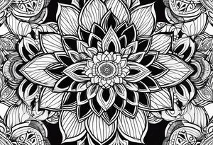 full sleeve tattoos for men. Sacred geometry. Mandala. Tropical flowers. Black outlines. tattoo idea