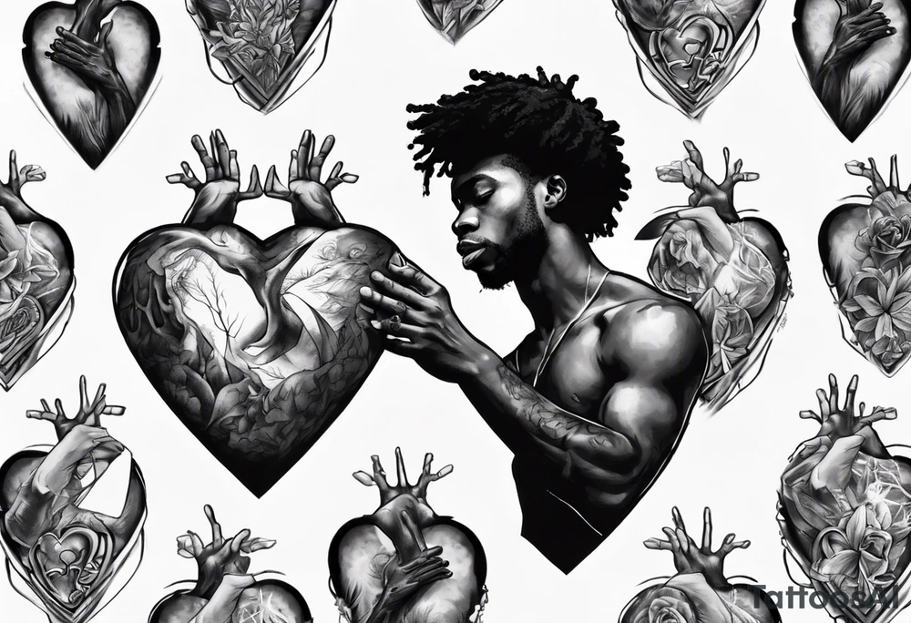 Black Man holding his heart tattoo idea