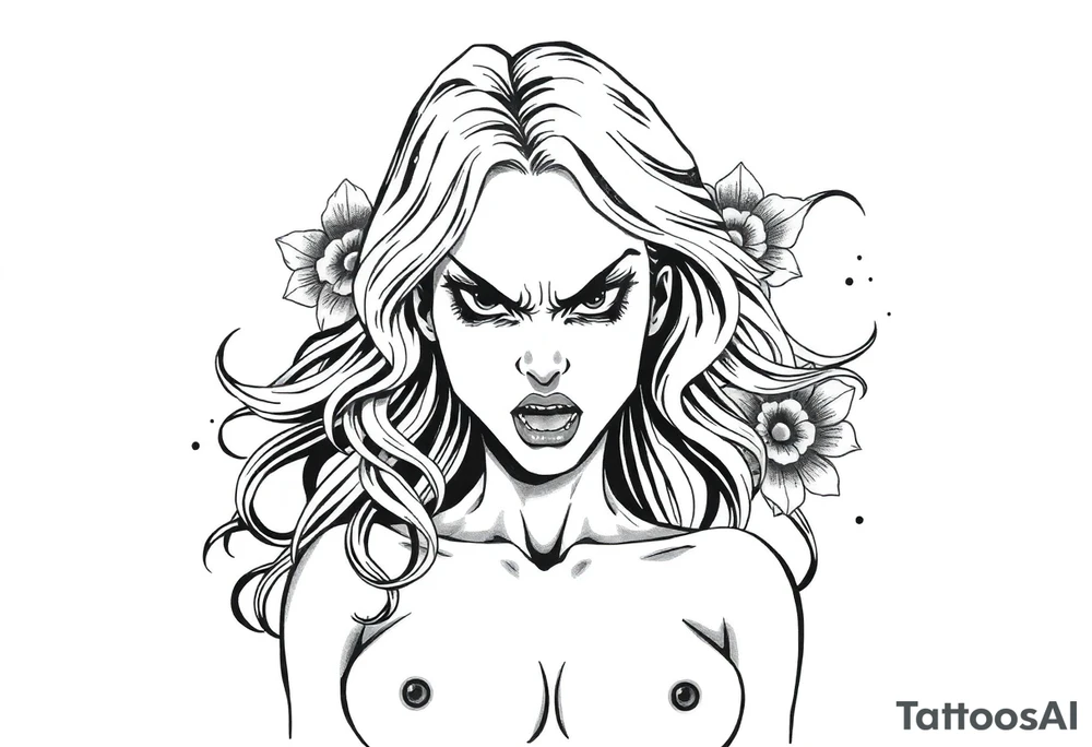 naked girl, angry tattoo idea