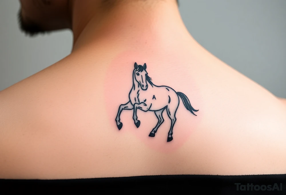 horse silhouette 
from the front which gallops from the front, with the 3 small letters discreetly integrated: L, A, M tattoo idea
